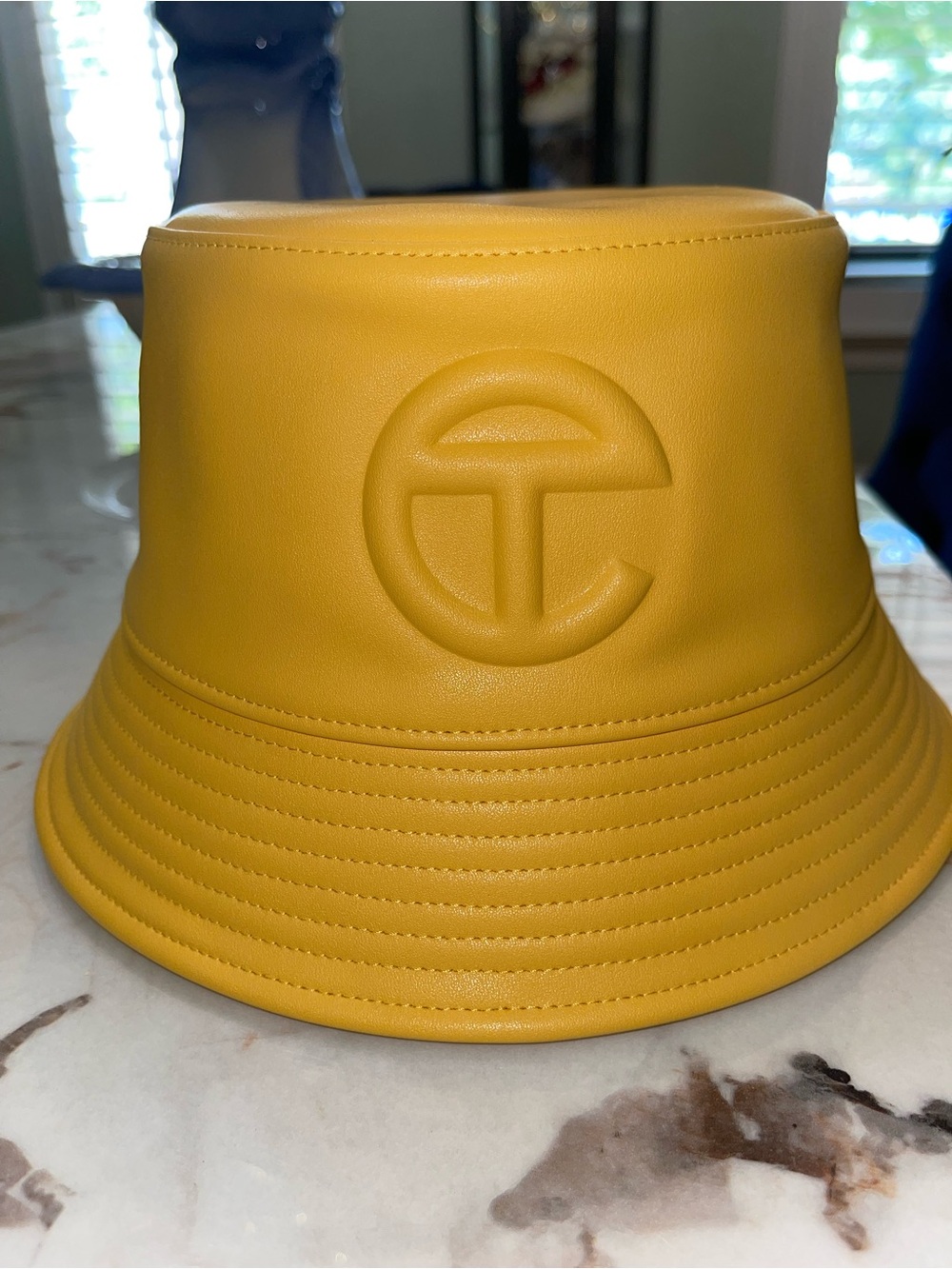 Telfar Mustard Yellow Embossed Leather Bucket Hat